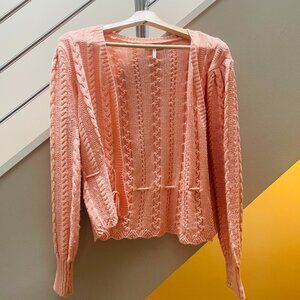 BCBG peach cardigan with double tie